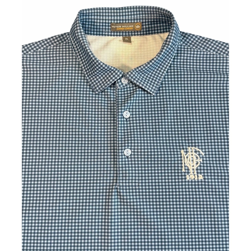 Peter Millar Summer Comfort Mens Golf Polo Blue Check North Fork CC XL